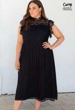 Picture of PLUS SIZE LACE BODICE PLEATED DRESS